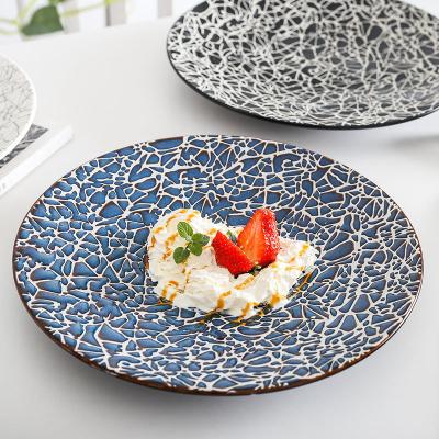 China Wholesale Viable Undercoat Color Round Hand Painting Ceramic Dinner Plate Steak Dish for sale