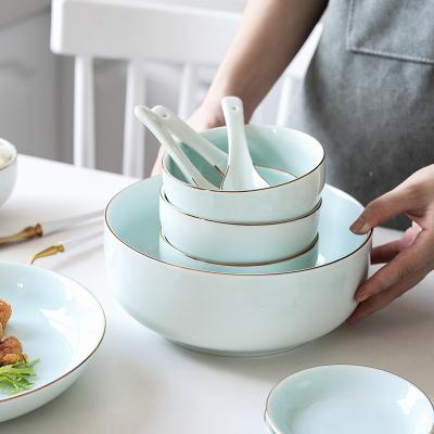 China Sustainable New Products Western Style Wedding Party Celadon Porcelain With Gold-edge Dinnerware In Dinnerware Sets for sale