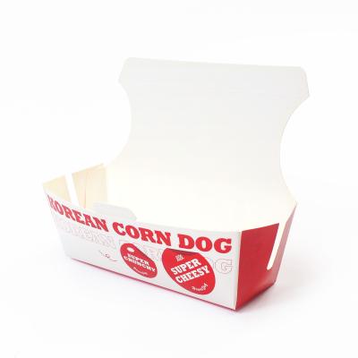 China Custom Logo Printing Paper Packaging Hot Dog Tray Takeaway Food Container Box Food Packing for sale