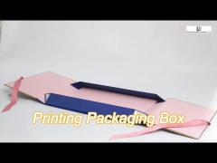 matt lamination custom gift box with ribbon in pink blue gold stamping color