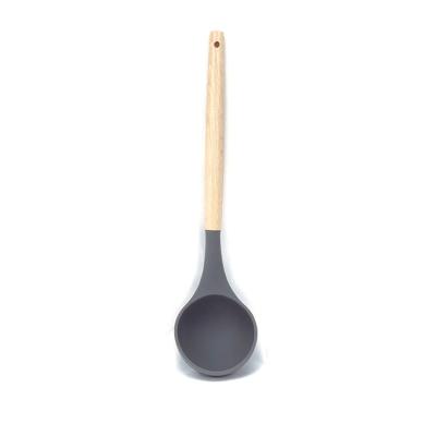 China Sustainable Silicone Cooking Accessories With Handle Storage High Sales Wooden Skimmer Spoon Dining Unsing Silicone Utensils for sale