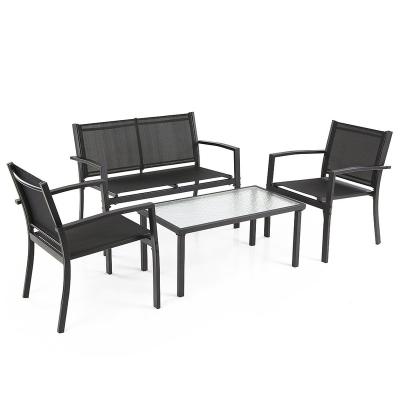 China Modern 4 Piece Outdoor Patio Conversation Set Black Bistro Garden Furniture Sets With Loveseat for sale