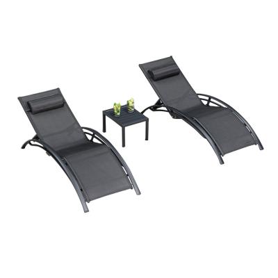 China Outdoor Outdoor Furniture 3pcs Recliner Living Room Set With Arm And Side Table Aluminum Frame Finished for sale