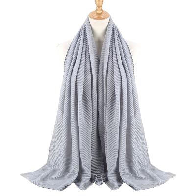 China Wholesale Cotton Hijab Single Pleat Cotton Pleated Scarf For Women for sale