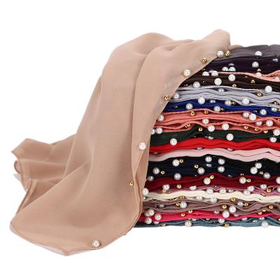 China Simple Chiffon Women Chiffon Hijab Hand Beaded Scarf Shawls for sale