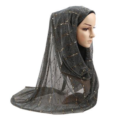 China European and American Polyester Shiny Glitter Knitted Gold Metallic Hijab Scarf for sale