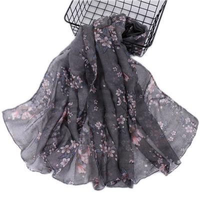 China Factory price polyester printed cotton voile flower hijab scarf for sale