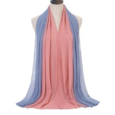 China Chiffon Two Tone Pleat Chiffon Scarf Ombre Chiffon Hijabs Shawl Women Scarves for sale