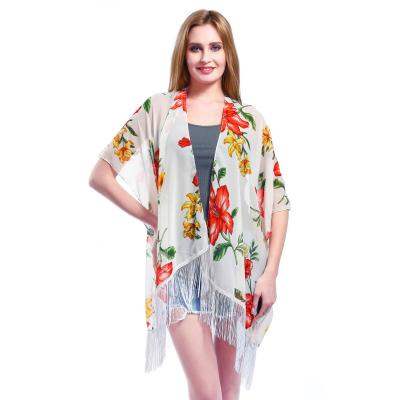 China New Chiffon Fashion Ladies Summer Cover Up Beach Floral Kimonos for sale