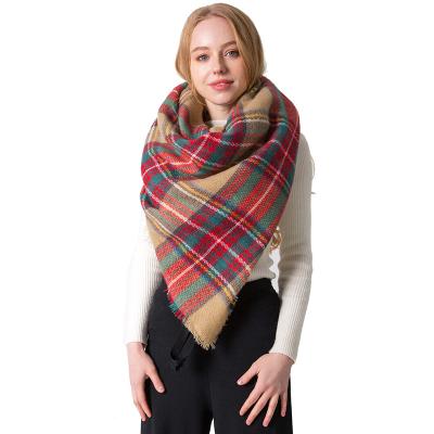 China Fashionable 140x140cm Square Winter Scarves Tartan Plaid Scarf Shawl Acrylic for sale