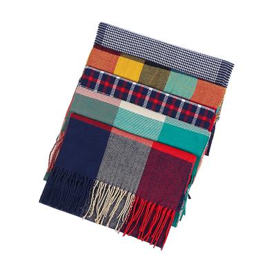 China Fashionable Autumn And Winter Woven Cashmere Touch Scarf Thick Plaid Scarf With Tassel for sale