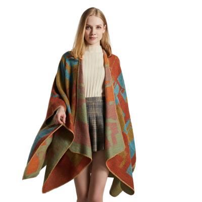 China New Fashionable Design Woven Thick Cashmere Knitted Poncho Shawls for sale