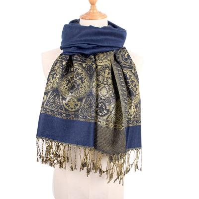 China Fashionable jacquard autumn and winter cotton tassel women's scarf pashmina long shawl for sale