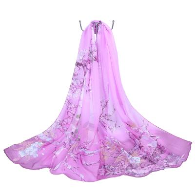 China Chiffon Summer Beach Printed Floral Chiffon Scarf Silk Scarves For Women for sale