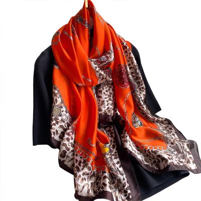 China Popular Print Silk Scarf 180X90CM Leopard Towel Beach Sunscreen Women Female Shawls Wraps Large Bandana for sale