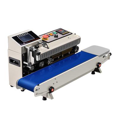 China Industrial Continuous Food Beijue Tape Barcode QR Code Inkjet Printing Sealing Machine For Aluminum Foil Plastic Bag for sale