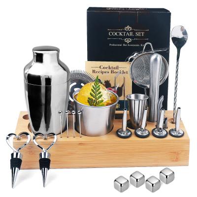 China 304 new arrival wholesale price bartender kit food grade steel teksture steel cocktail shaker set with stand for sale