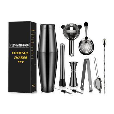 China Customized 304 Pcs Logo 11 Cocktail Kit Bar Tool Set Premium Stainless Steel Food Grade Barware Purple Set Cocktail Shaker Tin Set for sale