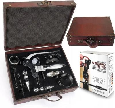 China Viable in stock wooden box red wine corkscrew wine accessories set with wine rabbit corkscrew opener for sale