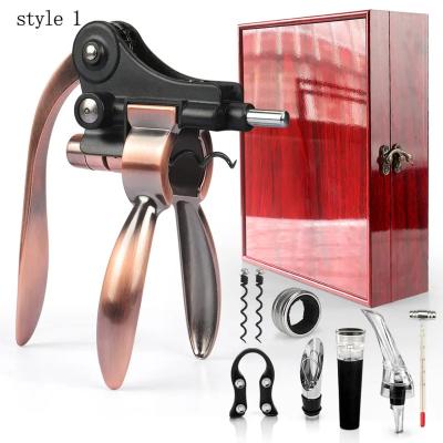 China Factory Price Sustainable Antique Wooden Box Wine Opener Gift Set For Christmas Wedding for sale