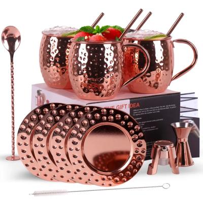 China Food Grade 304 Stainless Steel Premium Coffee Mug Gift Set Double Wall Moscow Mule Copper Mug With Straws for sale