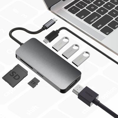 China Aluminum Alloy 7 in 1 High Speed ​​USB-C 7 Port Port Palladium Palladium Charging HDTV SD Card Reader Adapter USB 3.0 Hub for Matebook for sale