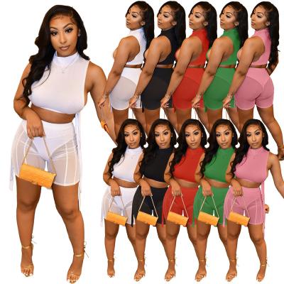 China 2022 Fashion Sexy QUICK DRY Style Tulle Casual Custom Shorts Solid Color Summer Two Piece Short Set Women Sets 2 Piece Short Set for sale