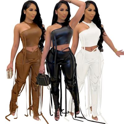 China 2022 QUICK DRY Two Piece Leather Pants Set Tank Top Two Piece Set Women Clothing Two Piece Pants Set 2 Piece Gaiters For Women for sale