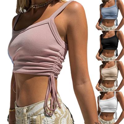 China 2022 Summer Trend Women Yarn Yarn Square Neck High Quality Solid Halter Top Crop Top Custom Vest for sale