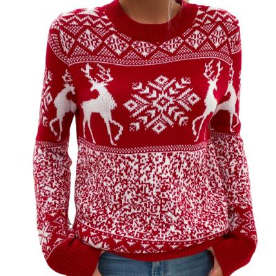 China New Arrival Christmas Elks Round Neck Breathable Wool Elk Long Sleeve Loungewear Manufacturer Custom Women Christmas Sweater for sale