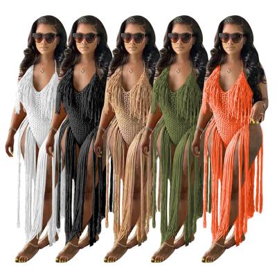 China Breathable Beach Wear Women 2022 New Arrivals Halter Tassel Sleeveless Pants Fringe Tassel One Piece Swimwear Cover Ups Beach Wear for sale