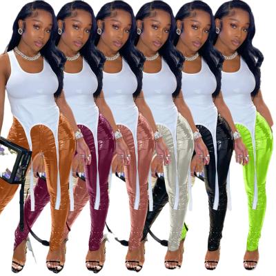 China 2022 Hot Selling QUICK DRY PU Leather High Waisted Skinny Pants Fashion Bodycon Mid Trousers for sale