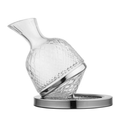 China Wholesale New Unique Design Classic/Postmodern Embossed Crystal Wine Glass And Rotatable Lead Free Decanter With 304 Stainless Steel Base for sale