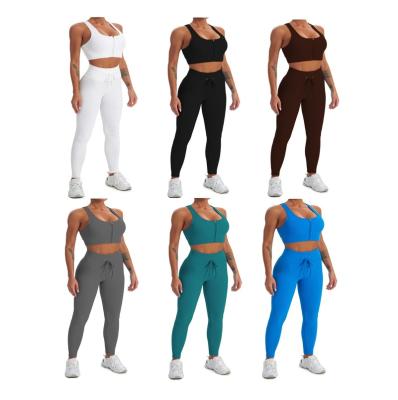 China Breathable Zipper Yoga Sleeveless Yoga Set High Waist Butt Lift Yoga Sport Sets For Women for sale