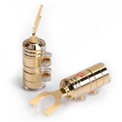 China 8pcs HIGH FIDELITY Pure Copper Plated With 24 Gold Y Plug Shape Audio Speaker Jack Plugs Crystal Yplug Screw-in Connectors for sale