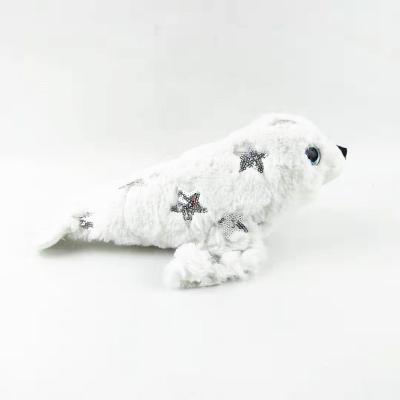 China 2019 New Design Plush Rabbit Fur Sequin Toy White Seal Plush Toys for sale