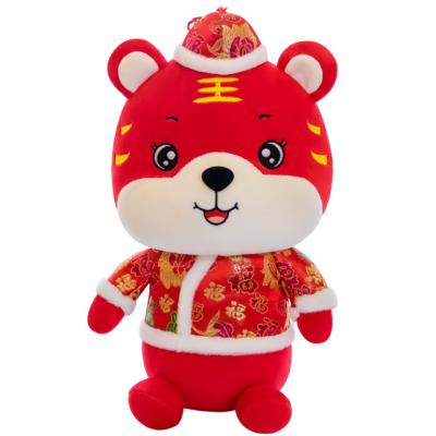 China Plush Manufacturer Direct Custom Design 25/35/40/50 cm Custom Stuffed Soft Boa Wearing Red Clothes Resting Tiger Plush Toy for sale