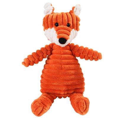 China Promotional Plush Custom Design Squeaky Stuffed Orange And White Fox Corduroy Plush Pet Toy For Dog for sale