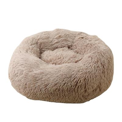 China 2020 Hot Selling Soft Toy Souvenir Gift Light Coffee Color Round Shape Plush Pet Bed For Dog Or Cat for sale