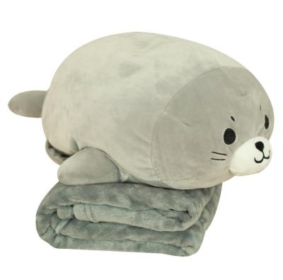 China Fat Stuffed Plush Gray Seal And Plush Sea Animals With Blanket for sale