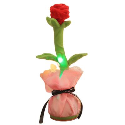 China Plush Free Sample Fashion Singing Dance New Red Light Rose Soft Electric Plush Dancing Flower Toy for sale