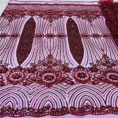 China 2022 Viable Beaded Polyester Lace Fabric Africa Dubai Nigeria Mesh Embroidery Decal Bride Sequins 3D Tube Fabric for sale