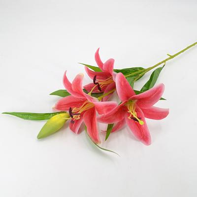 China Natural Single Stem 4 Heads Lily Bridal Touch Wedding Artificial Flowers Party Decor Bouquet Real PU Touch Flower for sale