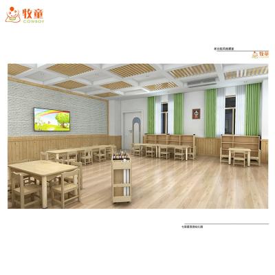 China Montessori School Furniture Modern Kindergarten Solid Wood Tables And Chairs For Kindergarten Preschool Nursery Children School for sale