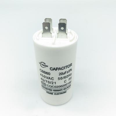 China AC Motor 4 Pins CBB60 Motor Current Sarting Capacitor With 4 Terminals 20uf MFD 450V 50/60HZ for sale