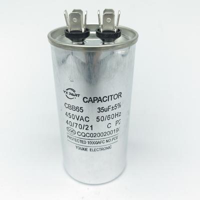 China Home Customized Round Cylinder CBB65 450V A/C Aluminum Starting Motor Run Air Conditioner Capacitor 35UF Microfarad for sale