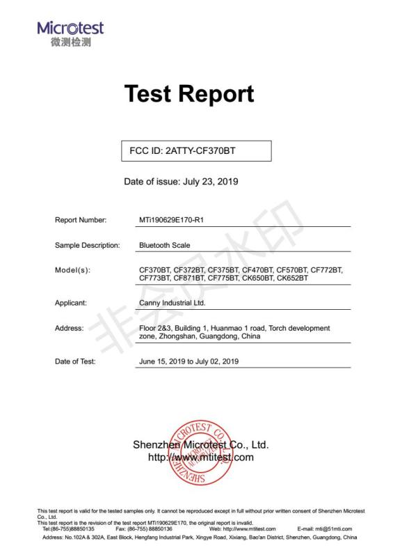 FCC - Zhongshan Canny Electronics Co., Ltd.