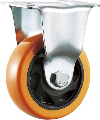 China Orange PIVOT PU Casters With Ball Bearing Double Top Plate Rigid Cart Wheels 4 Inch for sale