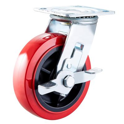 China Heavy Duty PIVOT Caster Wheel Swivel With Brake Polyurethane 150 Mm Ball Bearing Vintage Hand Truck Trolley Wheels for sale