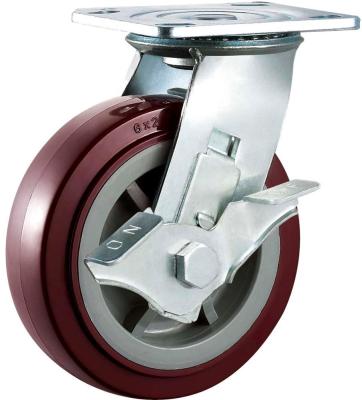 China Heavy Duty Industry Cart Carts Heavy Duty Wheels Caster Wheel Swivel With Side Lock PU Metal Hand Cart Vintage Plastic Wheel 6 Inch for sale